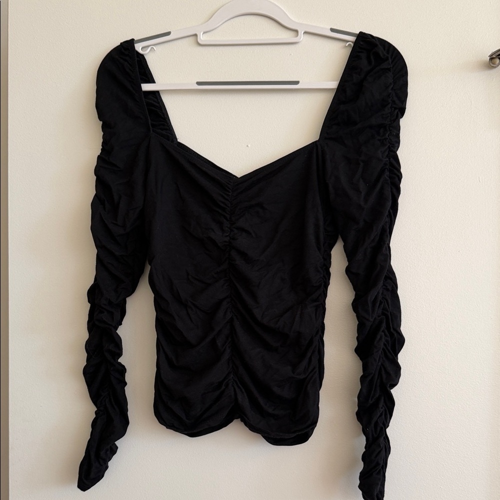 Reformation Black Ruched Long Sleeve Top